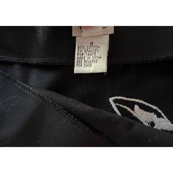 Vintage Caché ASYMMETRICAL Skirt Size 8 Black & White Fringe Floral Embroidery - Picture 8 of 16